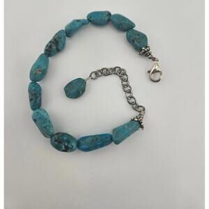 Adjustable 7.5-10in Sterling Silver and Turquoise Bracelet